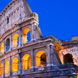 Colosseum sunset lights